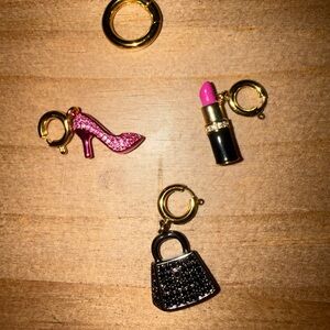 Bp/Bomb Party Charm Set with Pink Shoe, Lipstick, and Black Bag